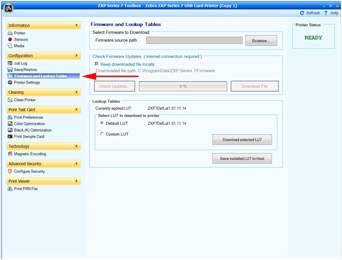 Guide to updating the firmware on a Zebra ZXP Series 7 ID card