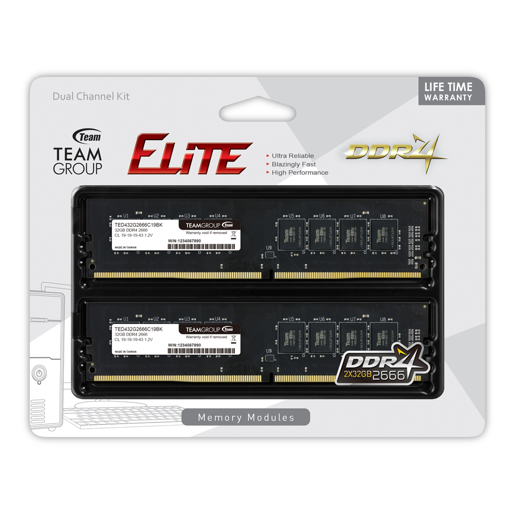 Team DDR4 32GB×2枚(計64GB) 2666MHz デスクトップ用 TEAMGROUP Elite