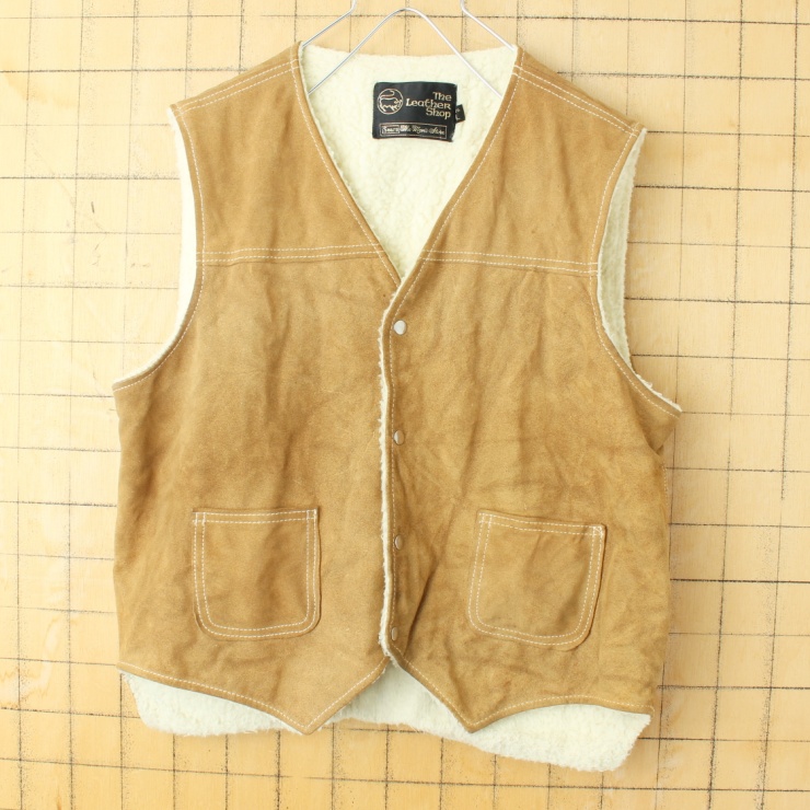 70s 80s USA Sears ボアライナー スウェードレザー ベスト メンズL