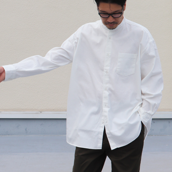 6オンス オックスフォード バンドカラー L/S ボクシーシャツ【MADE IN