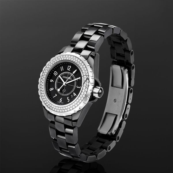 Chanel J12 H0949, Black Ceramic, Diamond Bezel, Black Dial, 33 mm