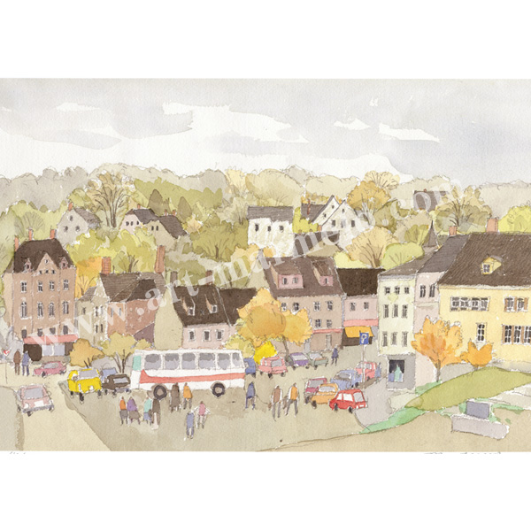 安野光雅「ドイツ、アイゼナッハ」 自筆サイン、エディションナンバー