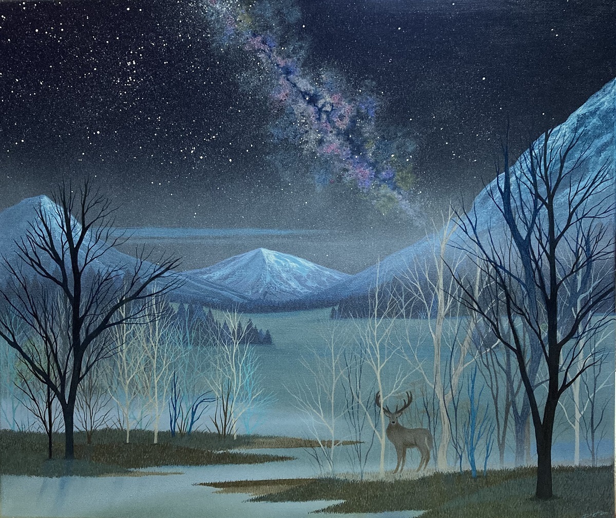 湖畔の静かな夜空」 by MIYU｜Artmeter｜暮らしを彩るアートが、きっと