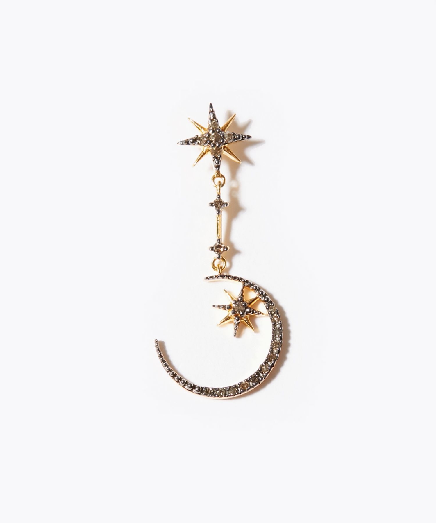 glimmer] new moon and star pave diamond single pierced earring