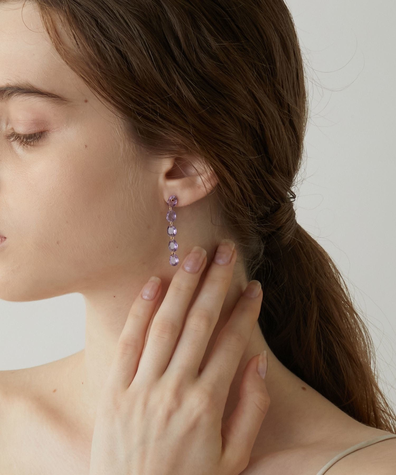 eden] lavender amethyst tear drops pierced earring｜ARTIDA OUD