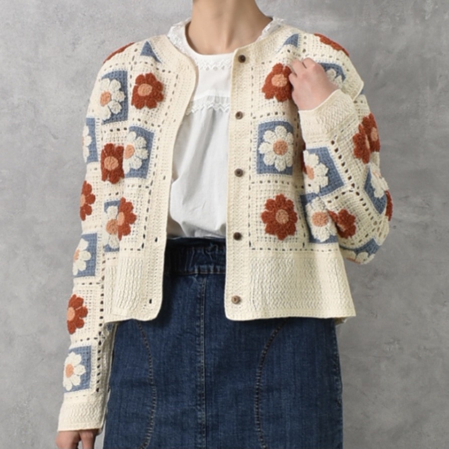 フラワーサガラ刺繍かぎ針カーディガン｜ショップニュース｜アルデ新
