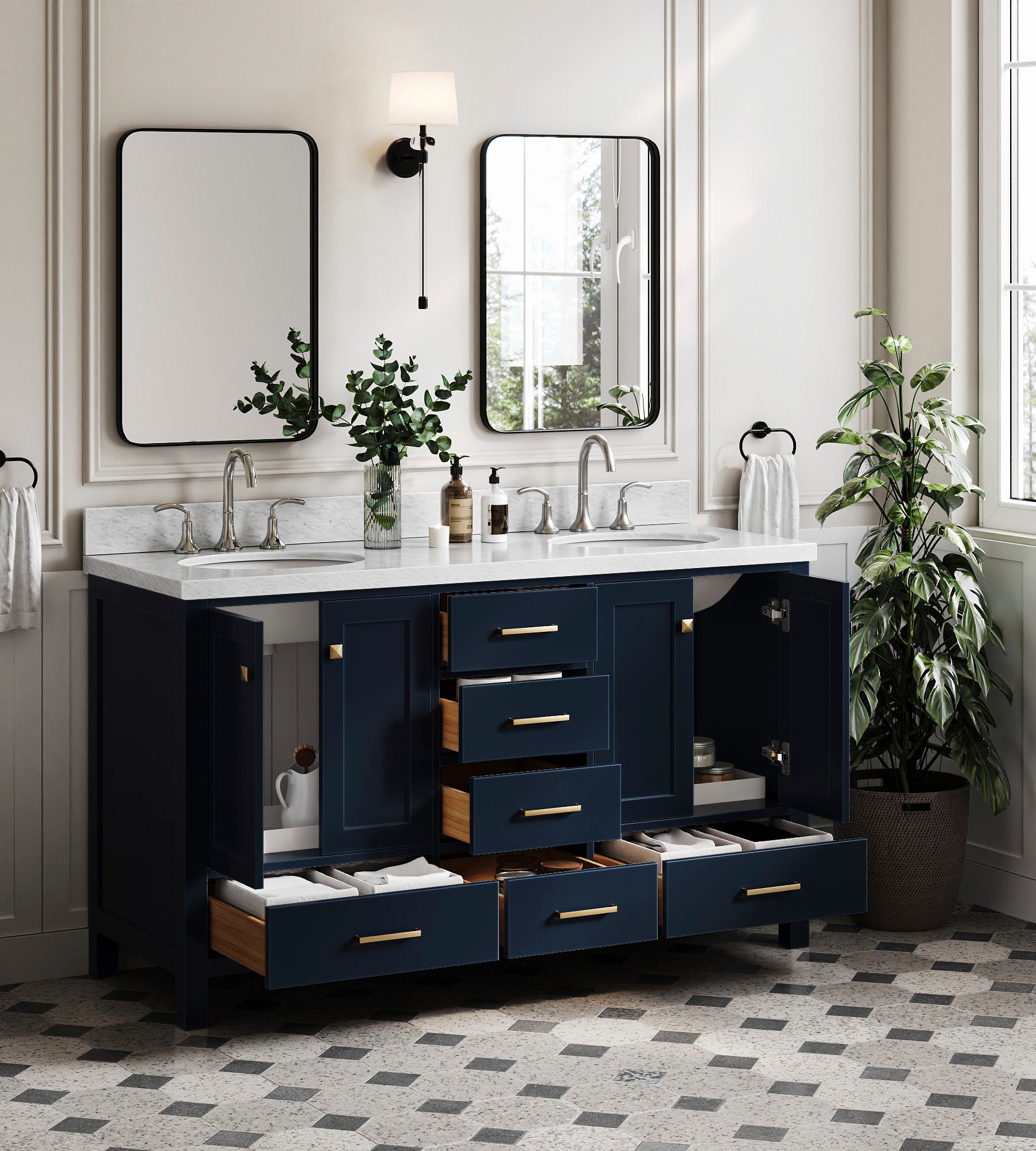Ariel Cambridge 60 In Double Sink Base Cabinet In Blue