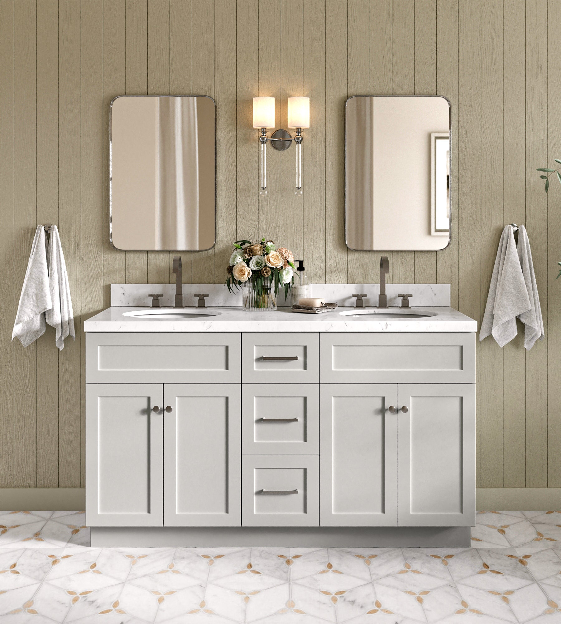 Ariel Hamlet 60 In Double Sink Base Cabinet In Grey