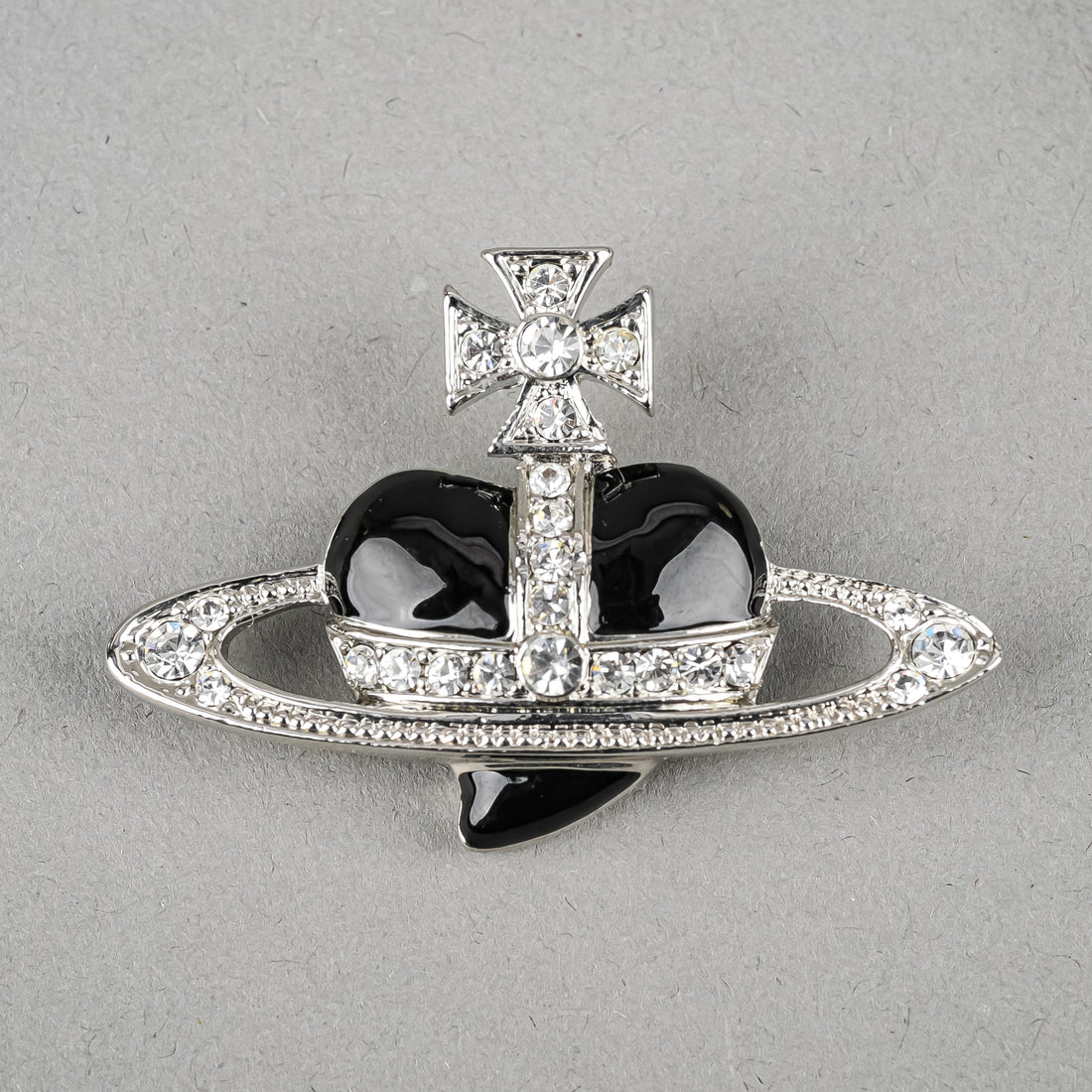 VIVIENNE WESTWOOD Silver Tone CZ Black Enamel Orb Brooch - Around