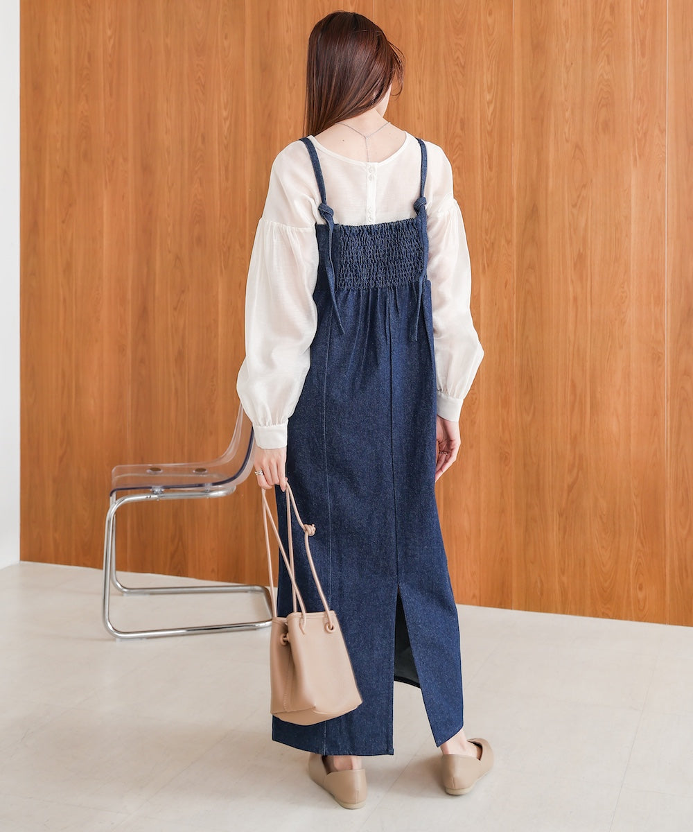 S・Mサイズ展開】デニムギャザーキャミワンピース