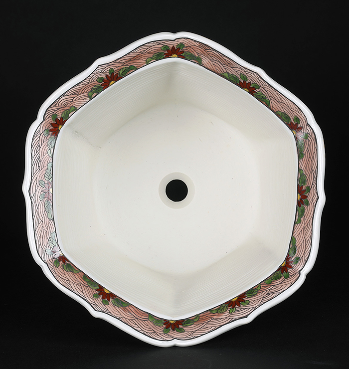 月之輪正泉五彩山水図輪花縁六角鉢 | 盆栽、盆栽書籍、盆栽鉢の通販