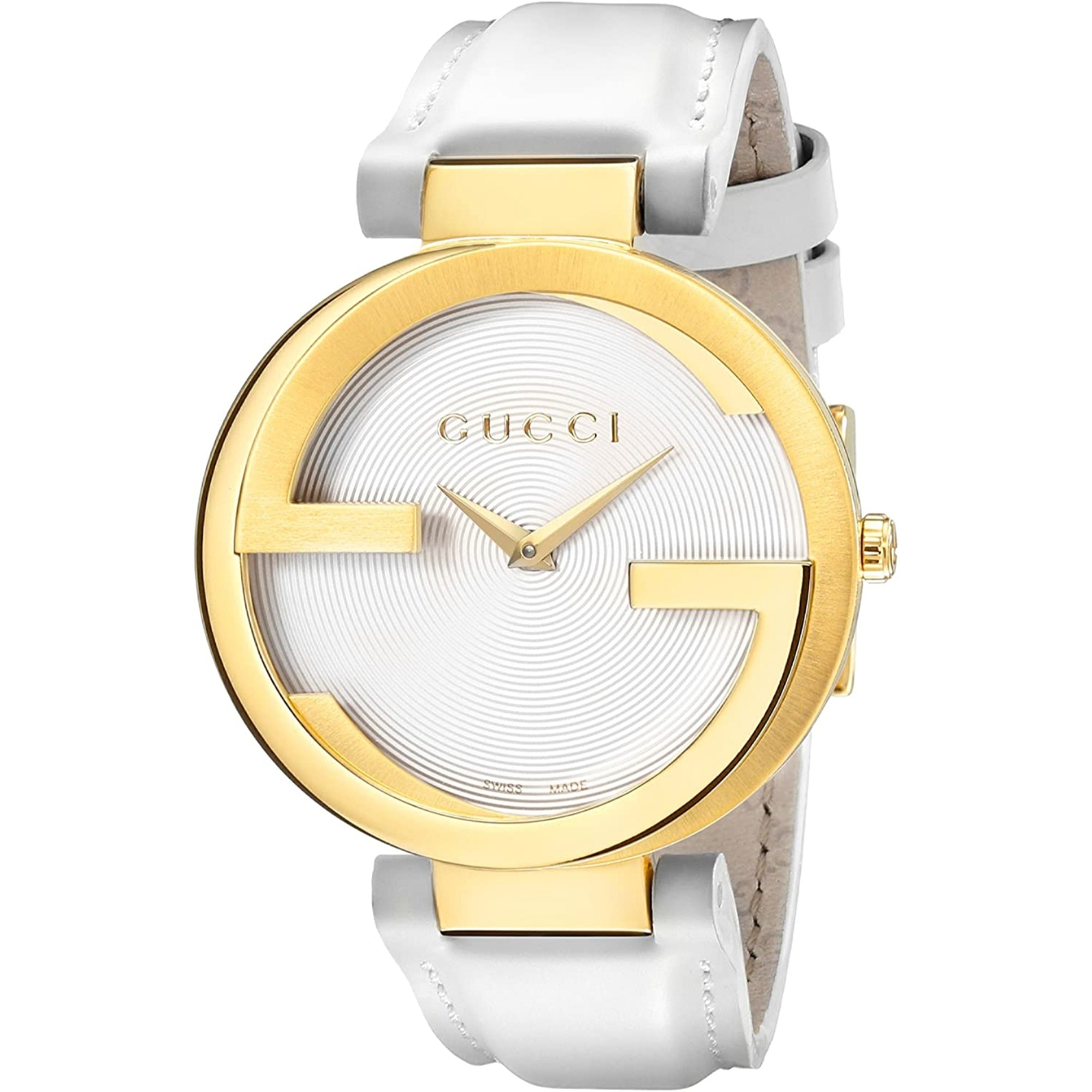 Gucci Women's YA133327 Interlocking White Leather Watch - Bezali