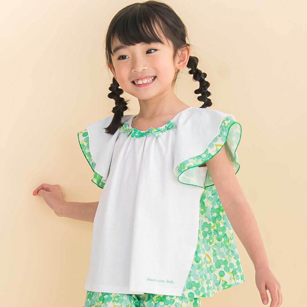 お揃い】水彩花柄フレアTシャツ(80~130cm)(80cm グリーン系): トップス