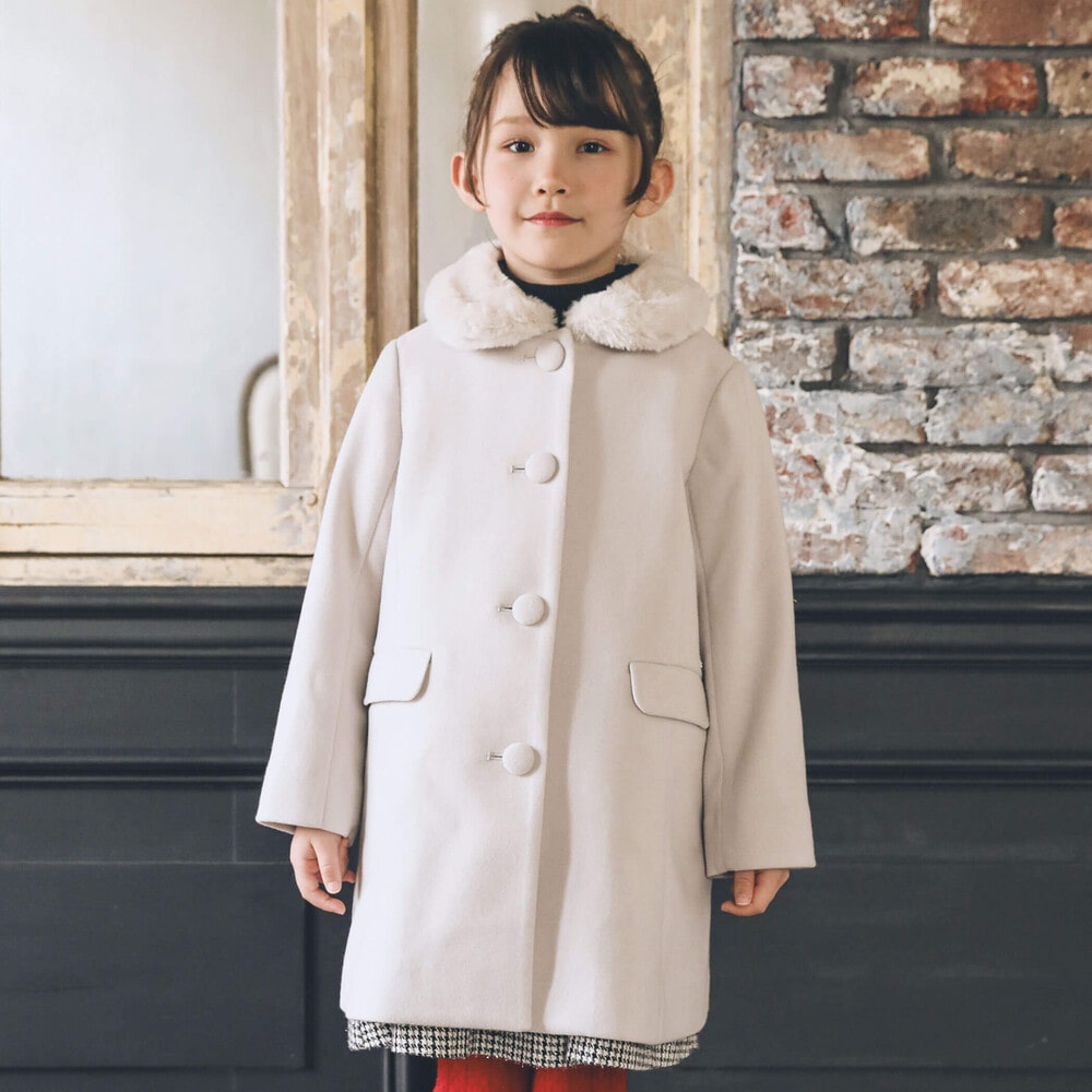 ウールライクくるみボタンファー襟コート(100~160cm)(100cm グレー