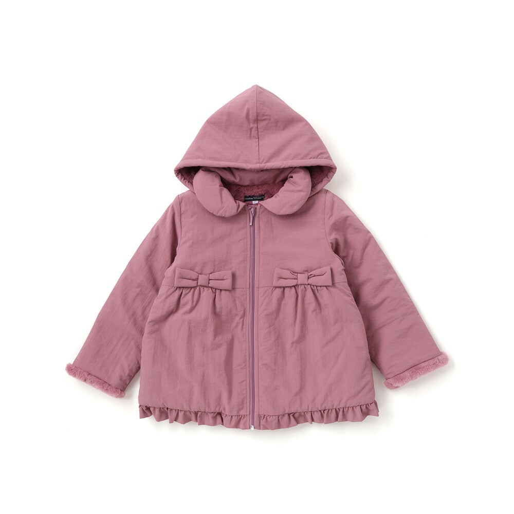 撥水加工】ヴィンテージタフタ裏ファー裾フリルフードブルゾン(80