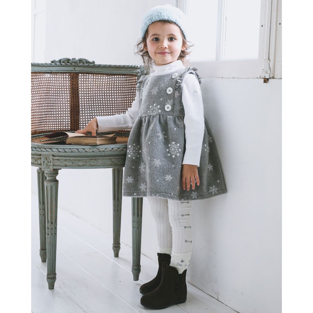 シャギー 起毛 雪柄 ワンピース（80cm～100cm）(80cm グレー系