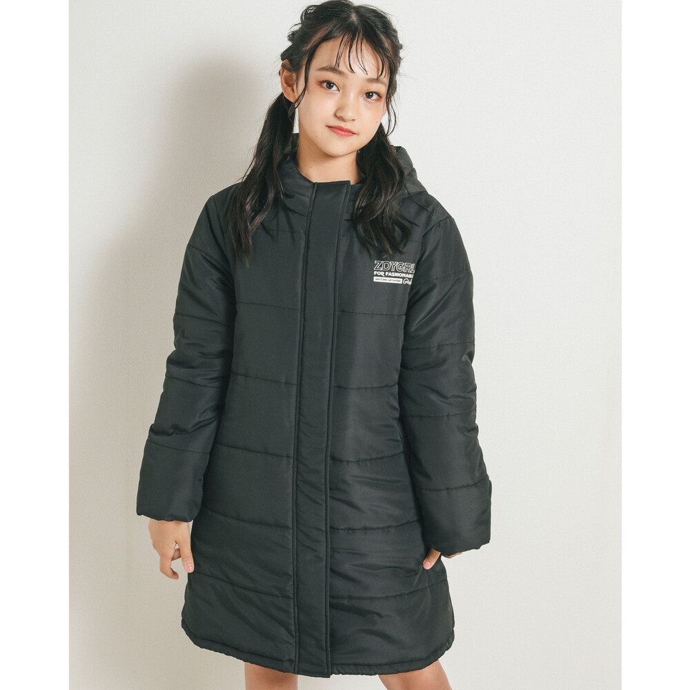 フード 付 中わた シンプル ロング コート (130~160cm)(130cm ブラック