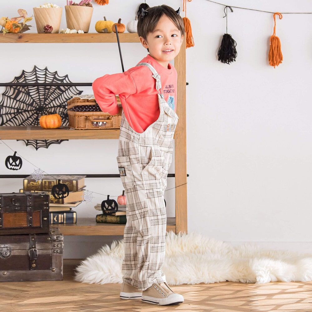 フラップ胸ポケット付きチェックサロペット(80~120cm)(80cm オフ