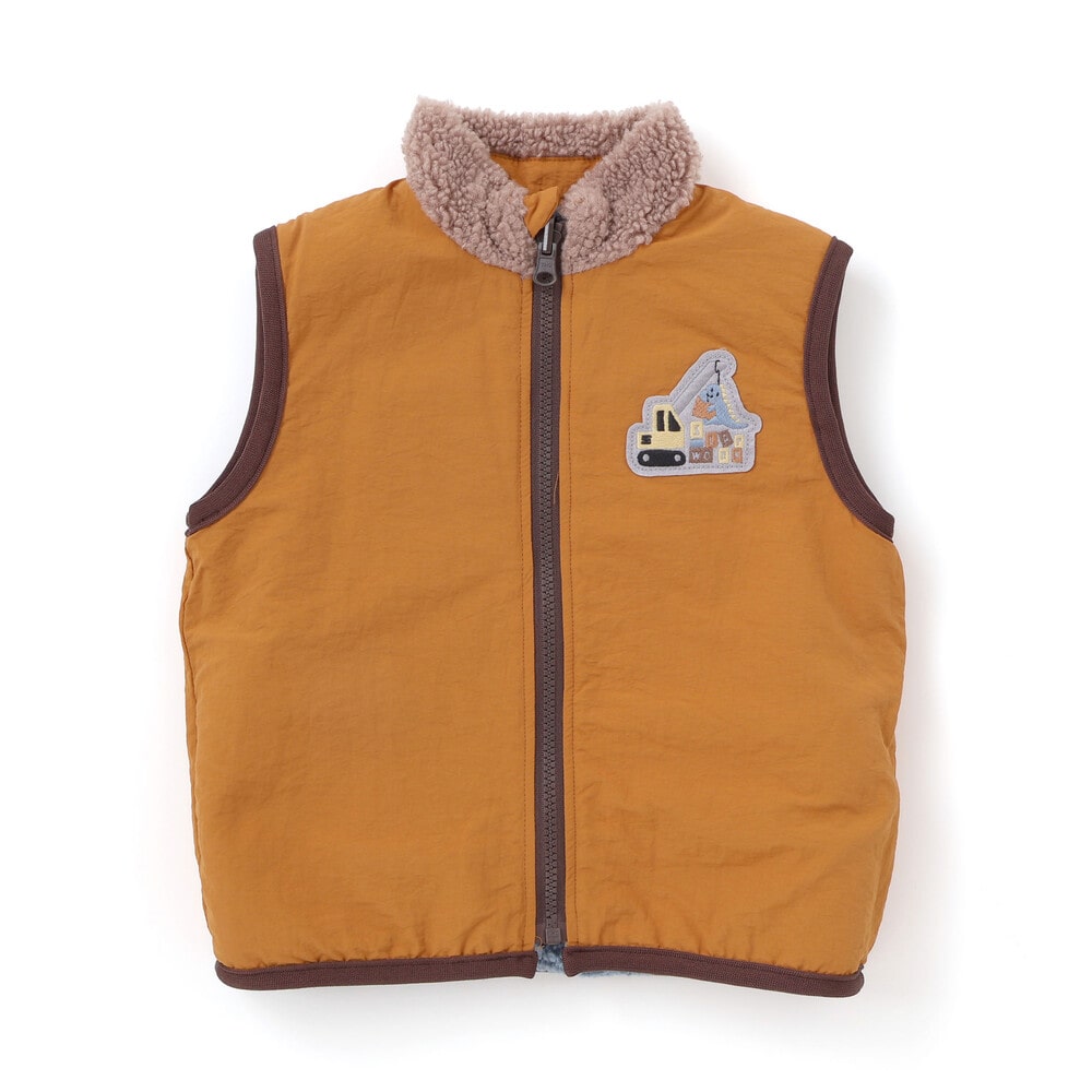 胸刺しゅうバイカラーリバーシブルボアベスト(80~130cm)(80cm グリーン