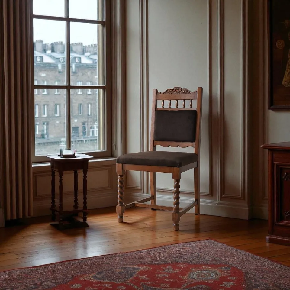 英国風 アンティーク調 ダイニングチェア オーク材 幅45cm｜ロココ調