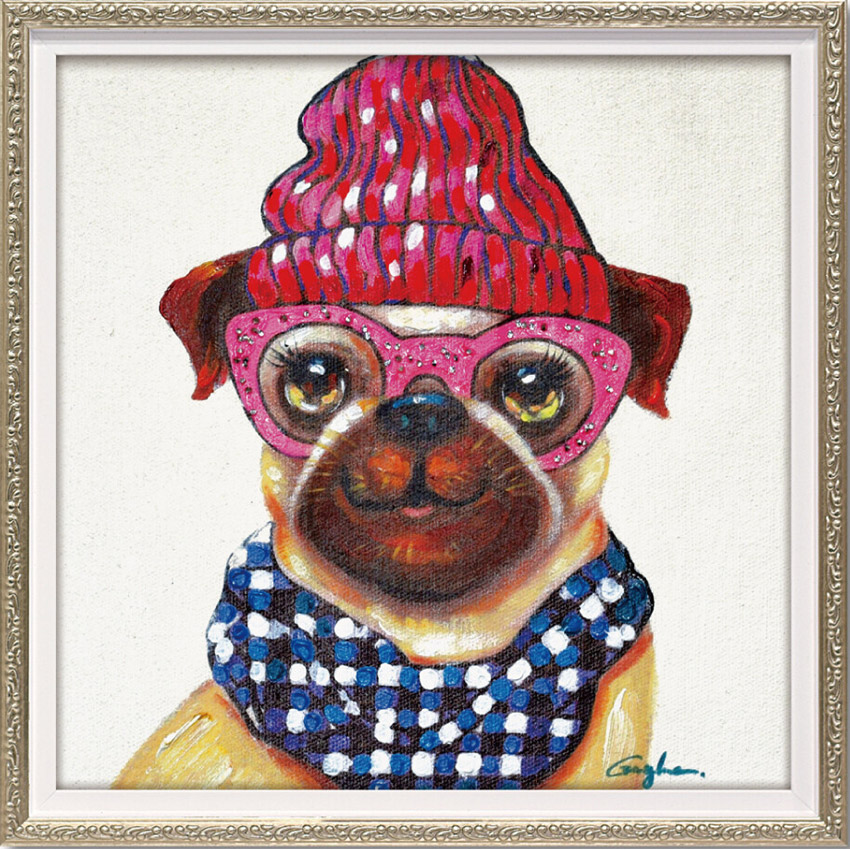 9％OFF／ オイルペイントアート (Sサイズ) 「ピンクグラス ドッグ