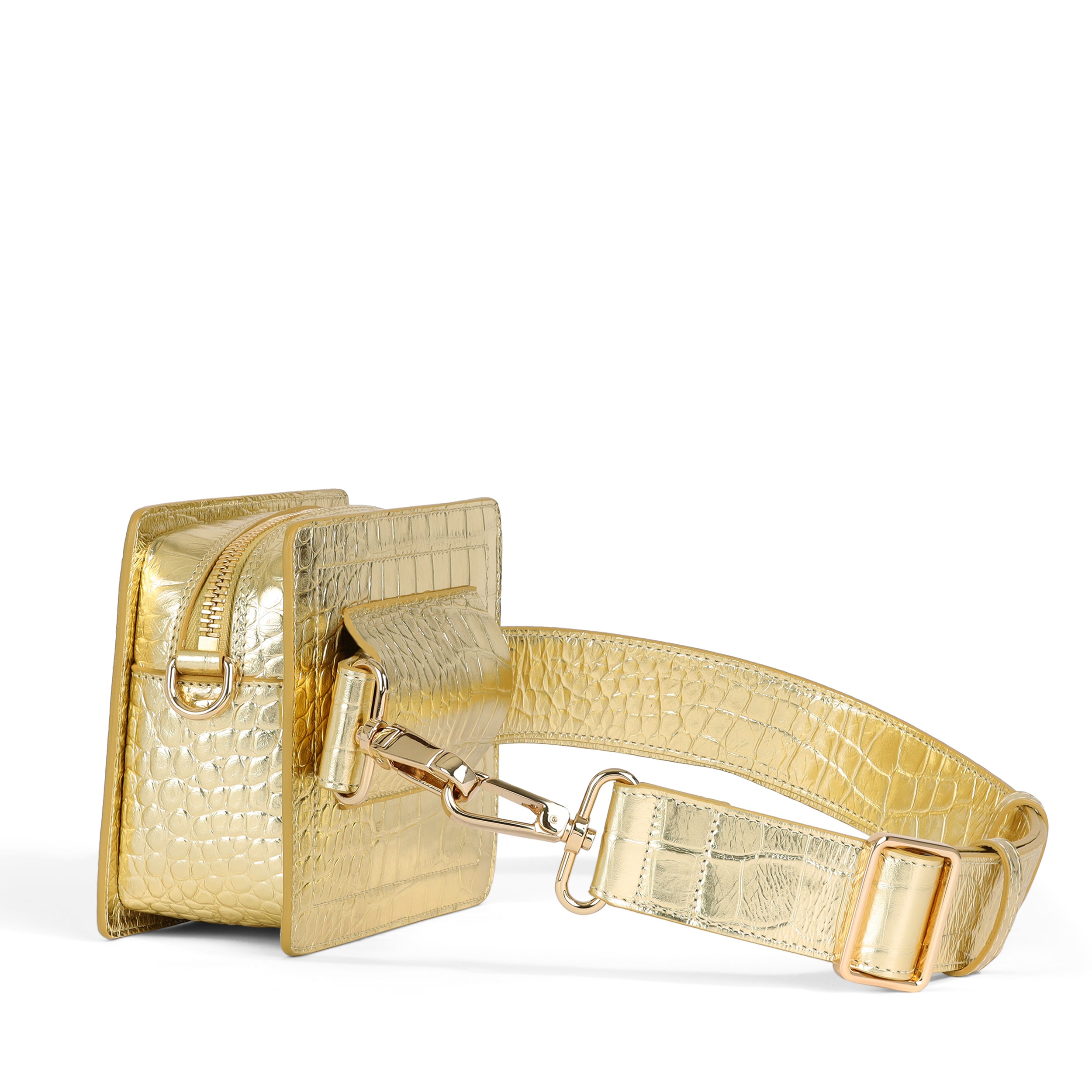 Fairfax in Metallic Gold Croc – BENE Handbags