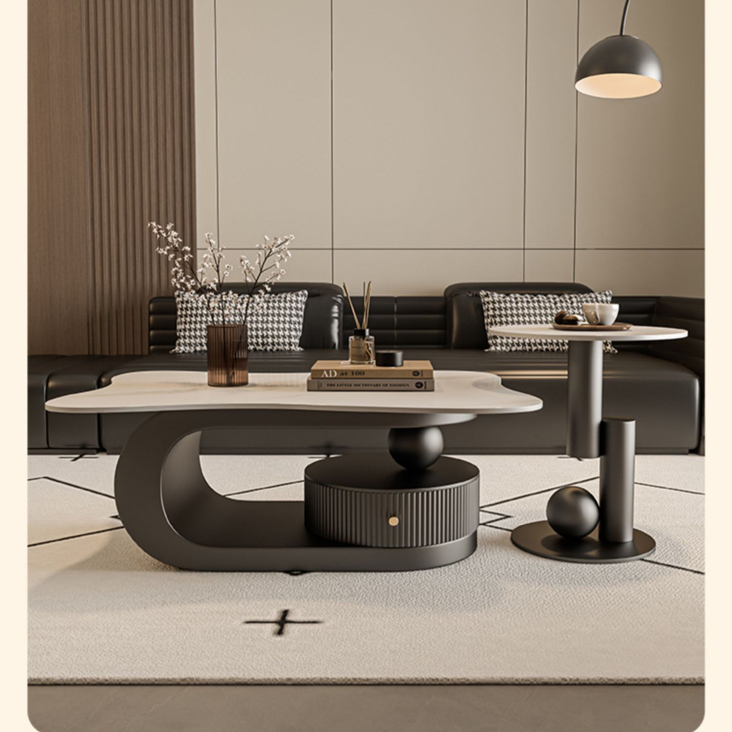 セラミック天板のコーヒーテーブル｜引き出し収納付き fel-1957