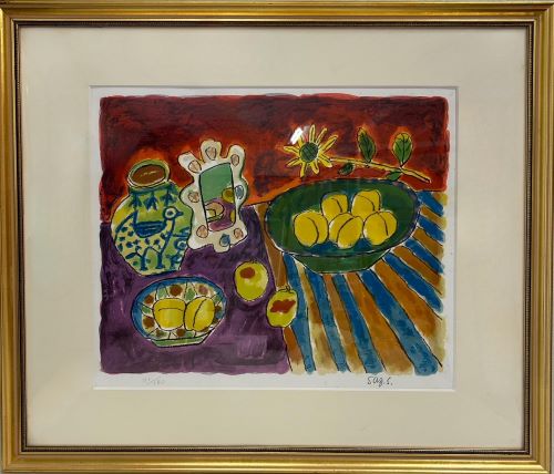 油絵 菅家令子絵 絵画インテリア額付(白) uF6-063404 静物花グラス器