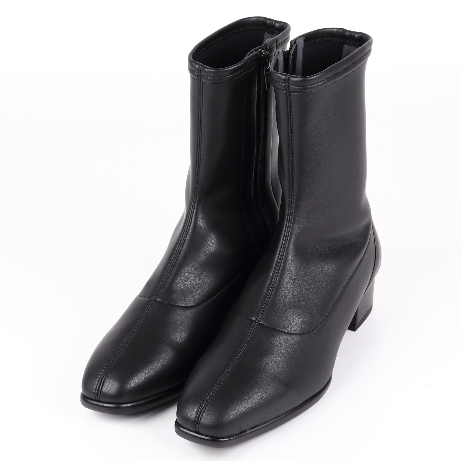 With Widthローヒールストレッチブーツ ブラックスエード｜BARCLAY