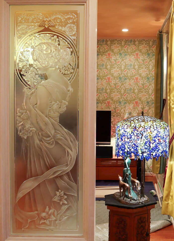 エッチンググラス-011「アルフォンス・ミュシャ『桜草』」| ステンド