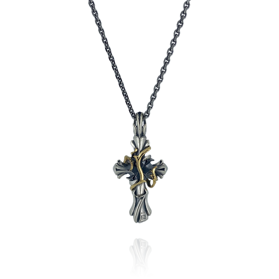 THORN CROSS PENDANT M K10YG × SV / XP-016 – BLESS