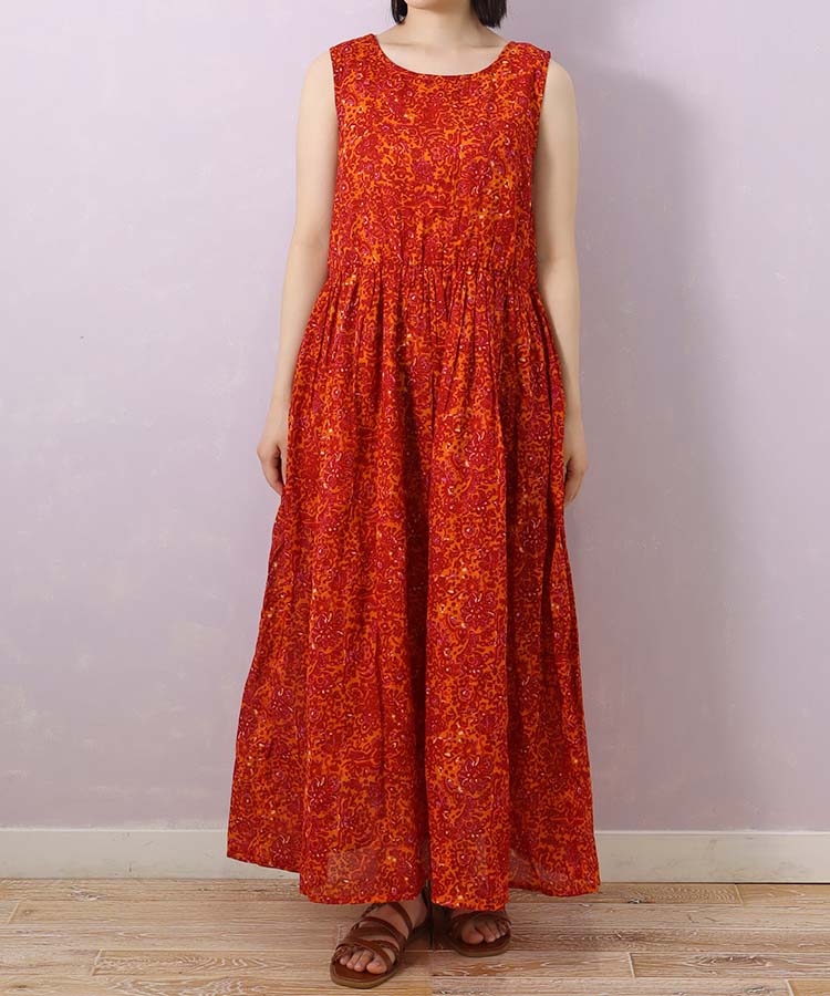 袖なしフラワー総柄ワンピース ワンピース ウェア ノースリーブ お花