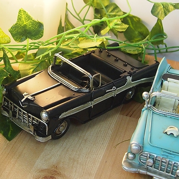 ブリキの車 クラシックオープンカー(旧車)／ライトブルー(Sサイズ