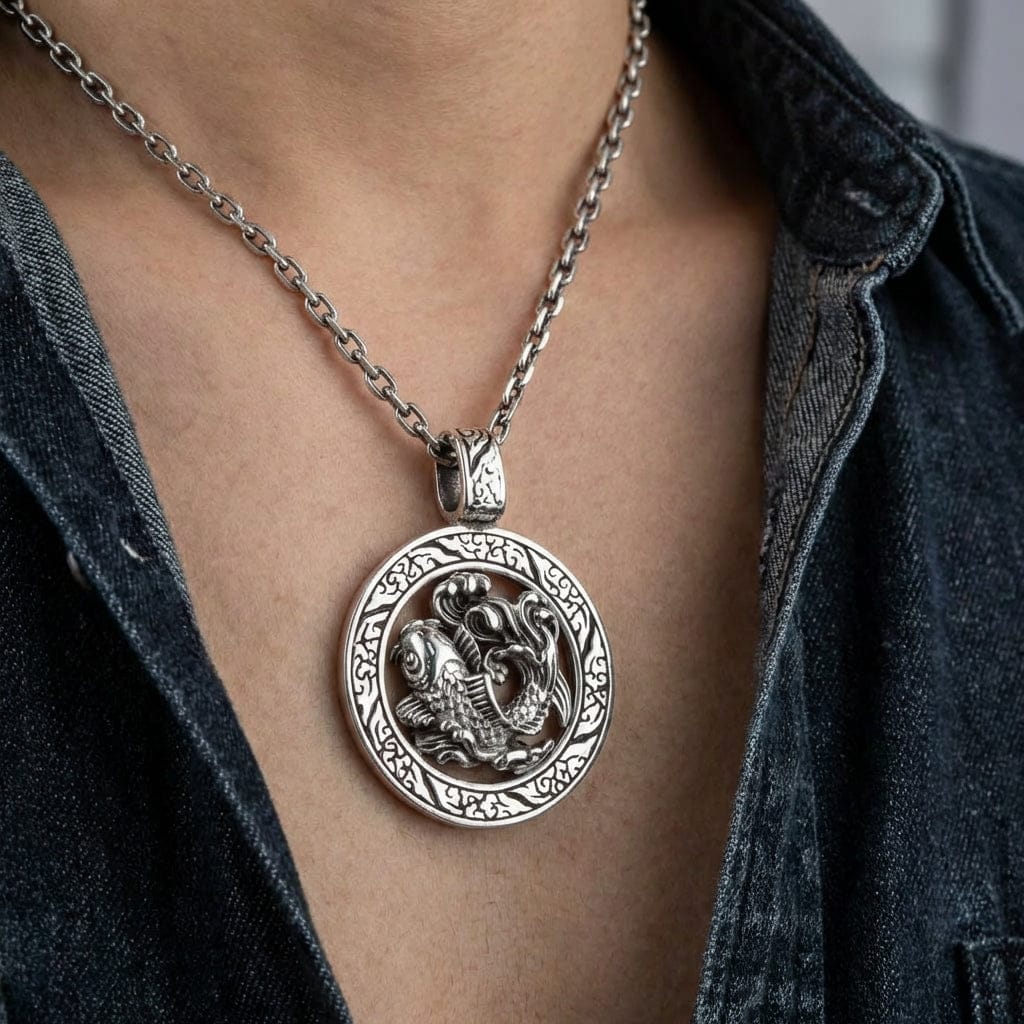 和柄 鯉ペンダント｜スターリングシルバー製メダリオン