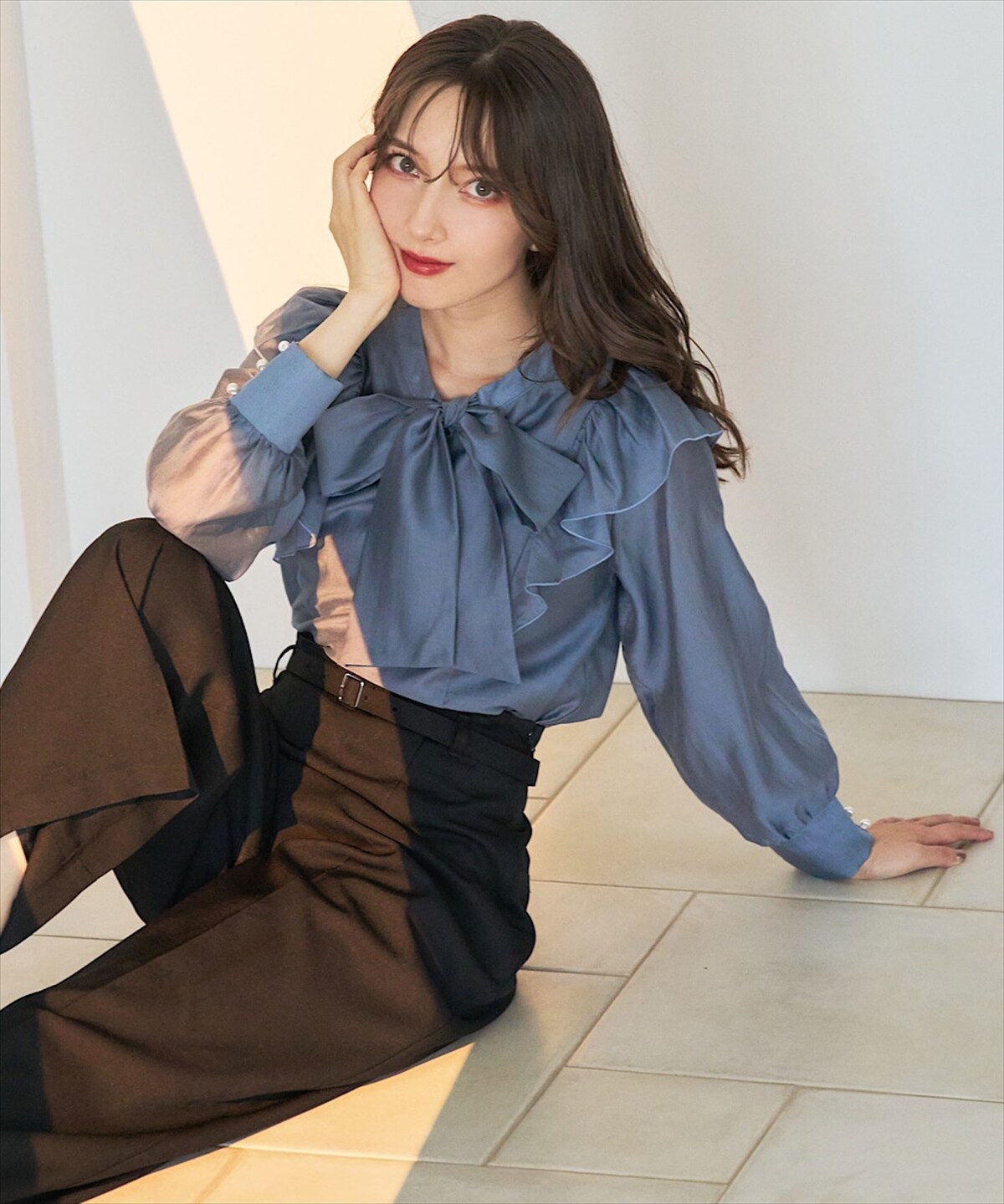 2WAYシアーフリルボウタイブラウス