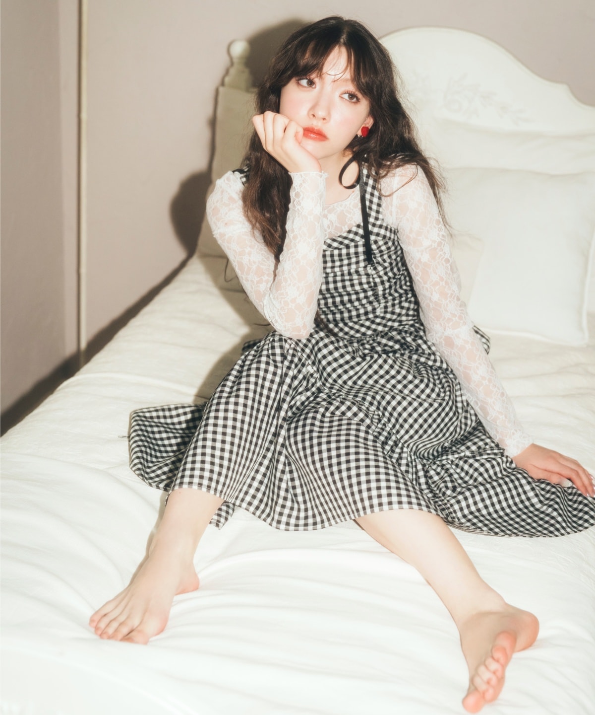 フロントジップバイカラーチェックワンピース