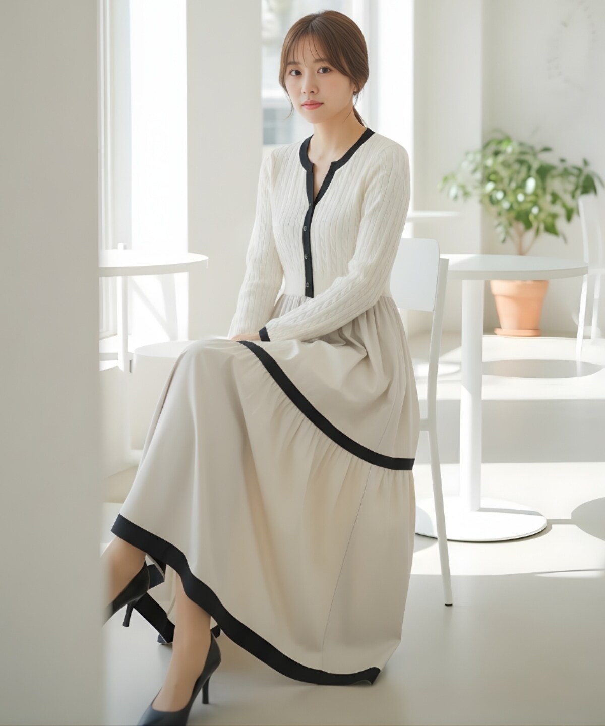 ケーブル編みニットドッキングワンピース(F アイボリー): AND COUTURE