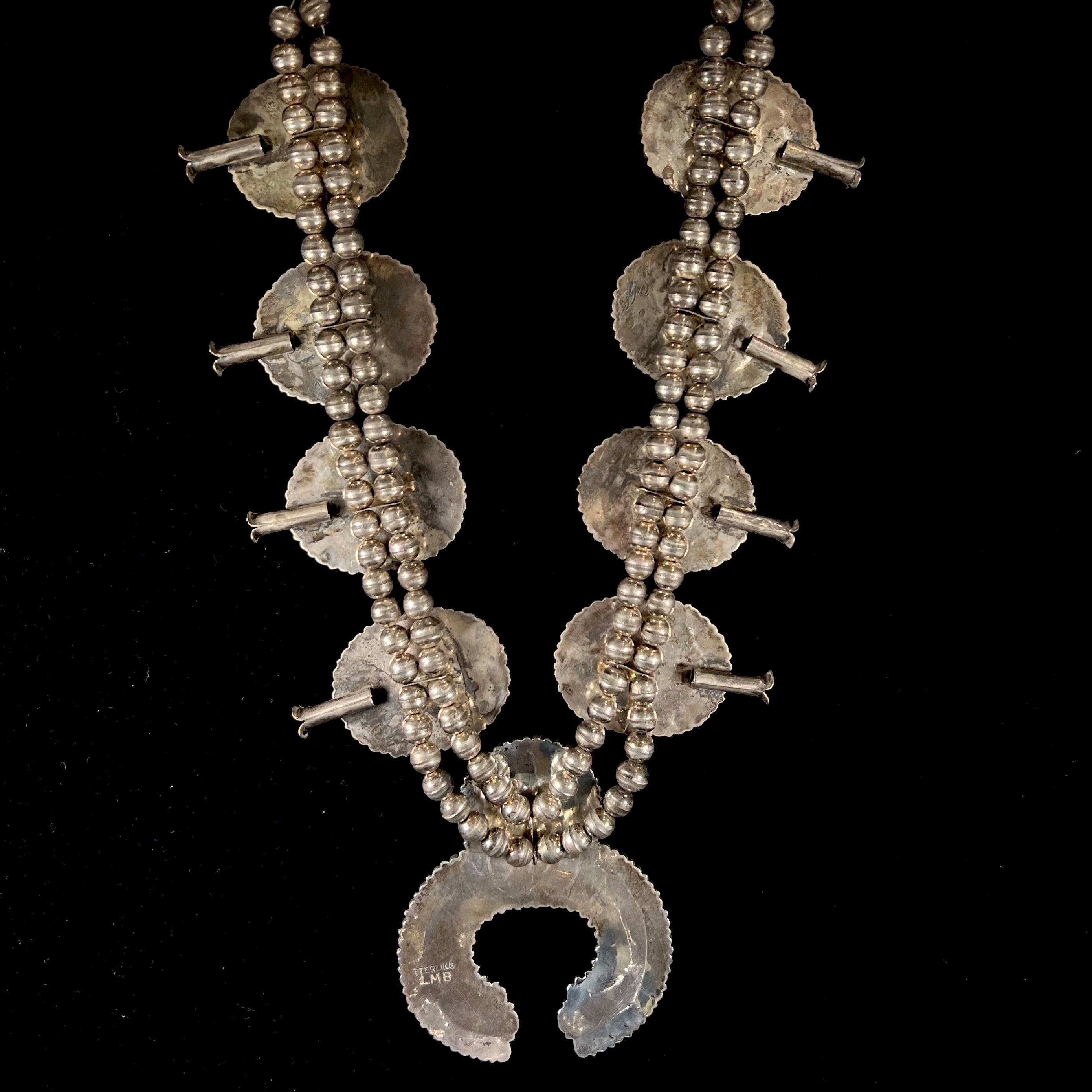 Larry Moses Begay Navajo Squash Blossom Necklace, c.1980's