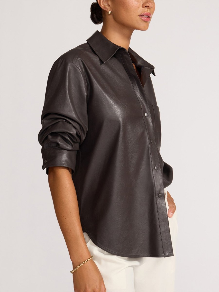 Women's Pia Vegan Leather Shirt in Timber Brown | Brochu Walker