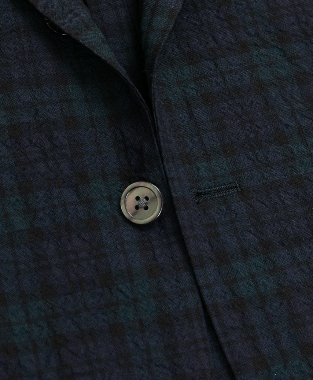 ウール/ポリエステル シアサッカー ブラックウォッチ 段返り3釦