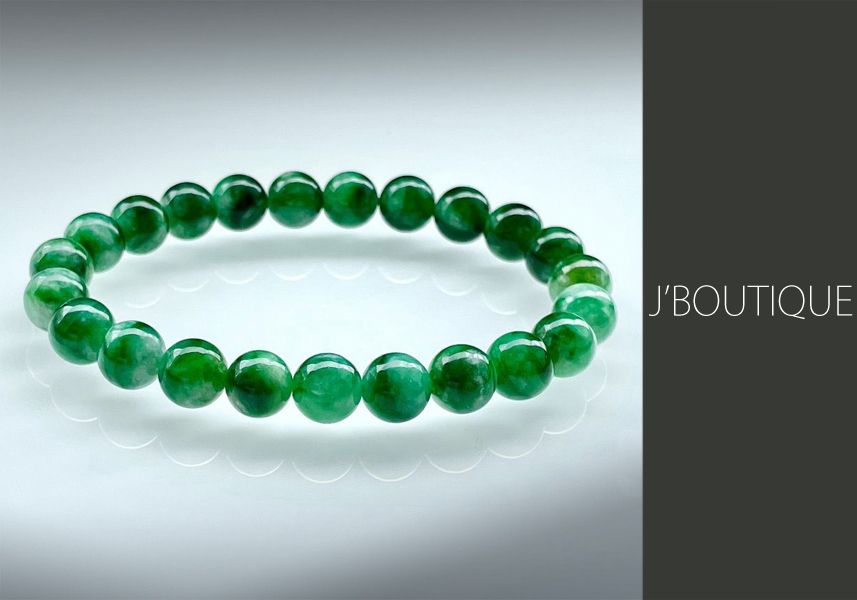 ミャンマー産天然無処理翡翠 ビーズ ブレスレット 艶緑