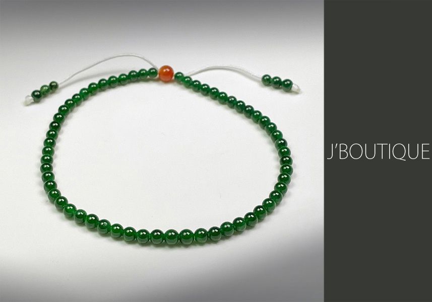ミャンマー産天然無処理翡翠 ビーズ ブレスレット 艶緑