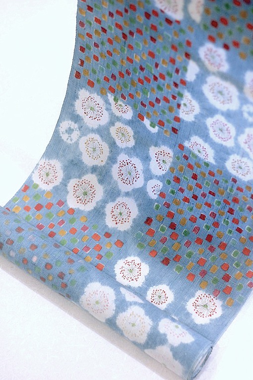 手描きと絞り九寸名古屋帯/山本由季 「空移 辻行水」 紬地