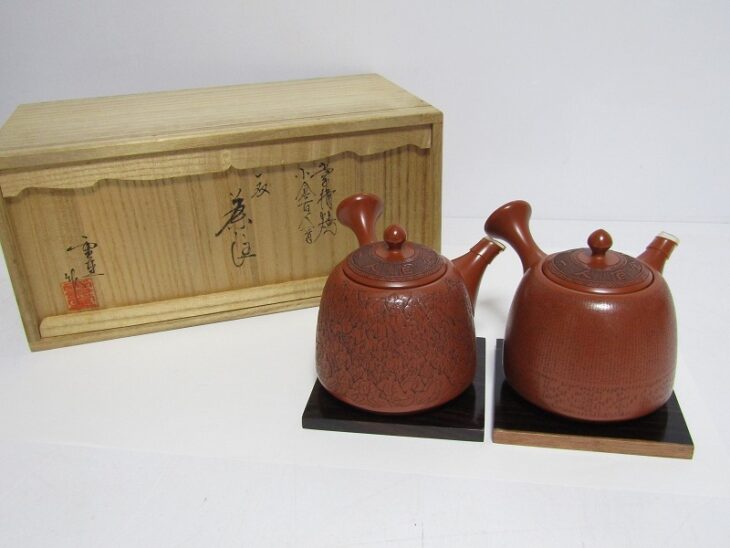 大阪府豊中市】常滑焼 吉川雪堂 壷堂 小倉百人一首 朱泥 茶注 急須