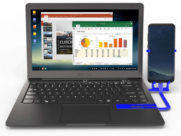 スマートフォンをノートPC風に使えるディスプレイ付きキーボード