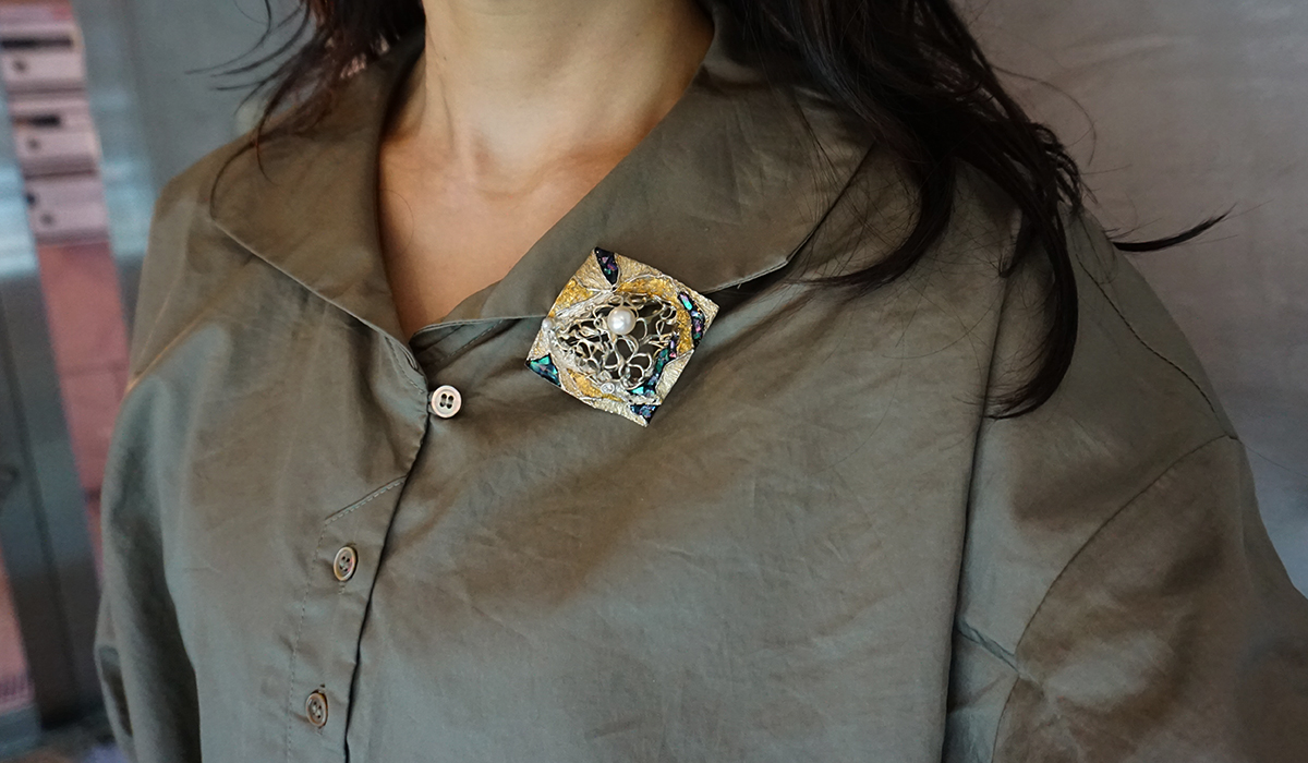 本真珠＆金箔＆シェルブローチ | ジェムランド