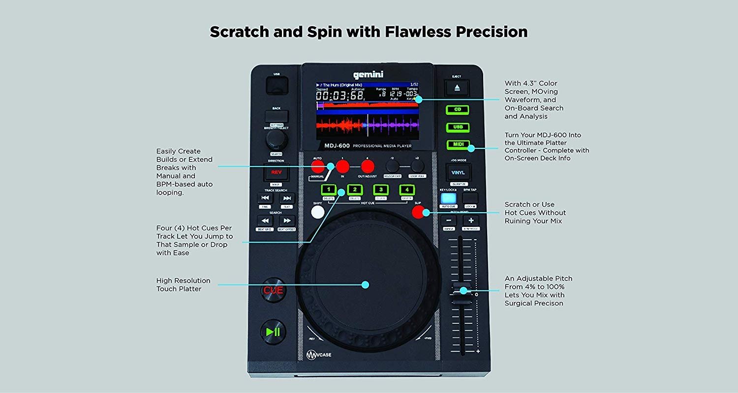 Gemini MDJ-600 Professional USB Media Player – DJ Performance Gear