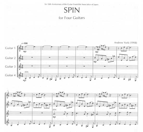 現代ギター | 【楽譜】ギター四重奏のためのスピン／A.ヨーク