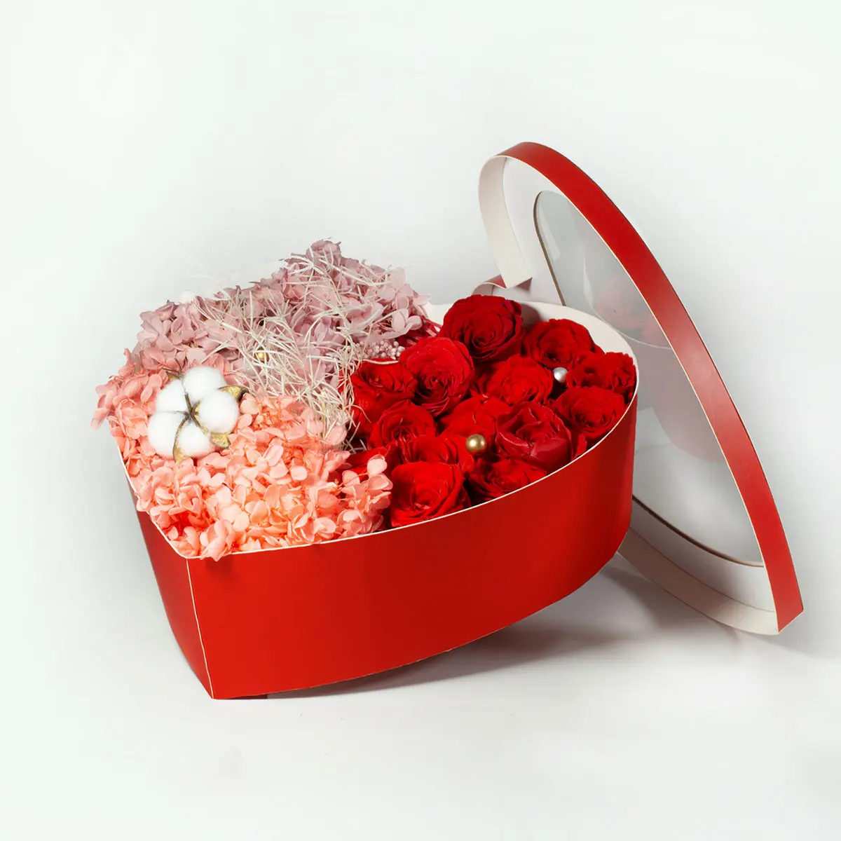 窓付き赤色大型ハート型ギフトボックス - Geotobox