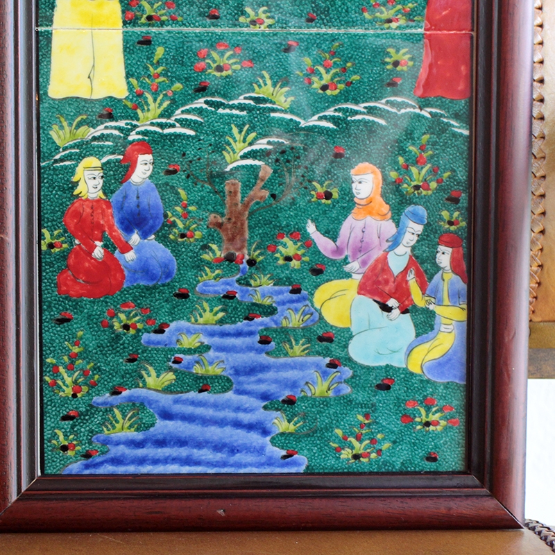 トルコ手書きタイル・2枚組額装・細密画ミニアチュール / ガラタバザール